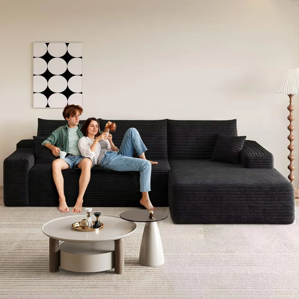

107.5" L-Shaped Sectional Modern Boneless Corduroy Couch with Chaise-No Assembly Required! Deep-Seat, Upholstered Modular