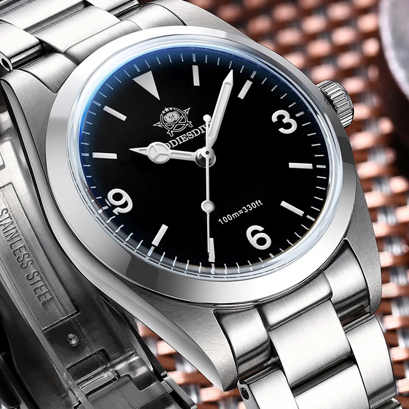 

ADDIESDIVE Stainless Steel Quartz Watches for Men Bubble Mirror Dial Watches 100m Dive Luminous Business Sport Analog Wristwatch