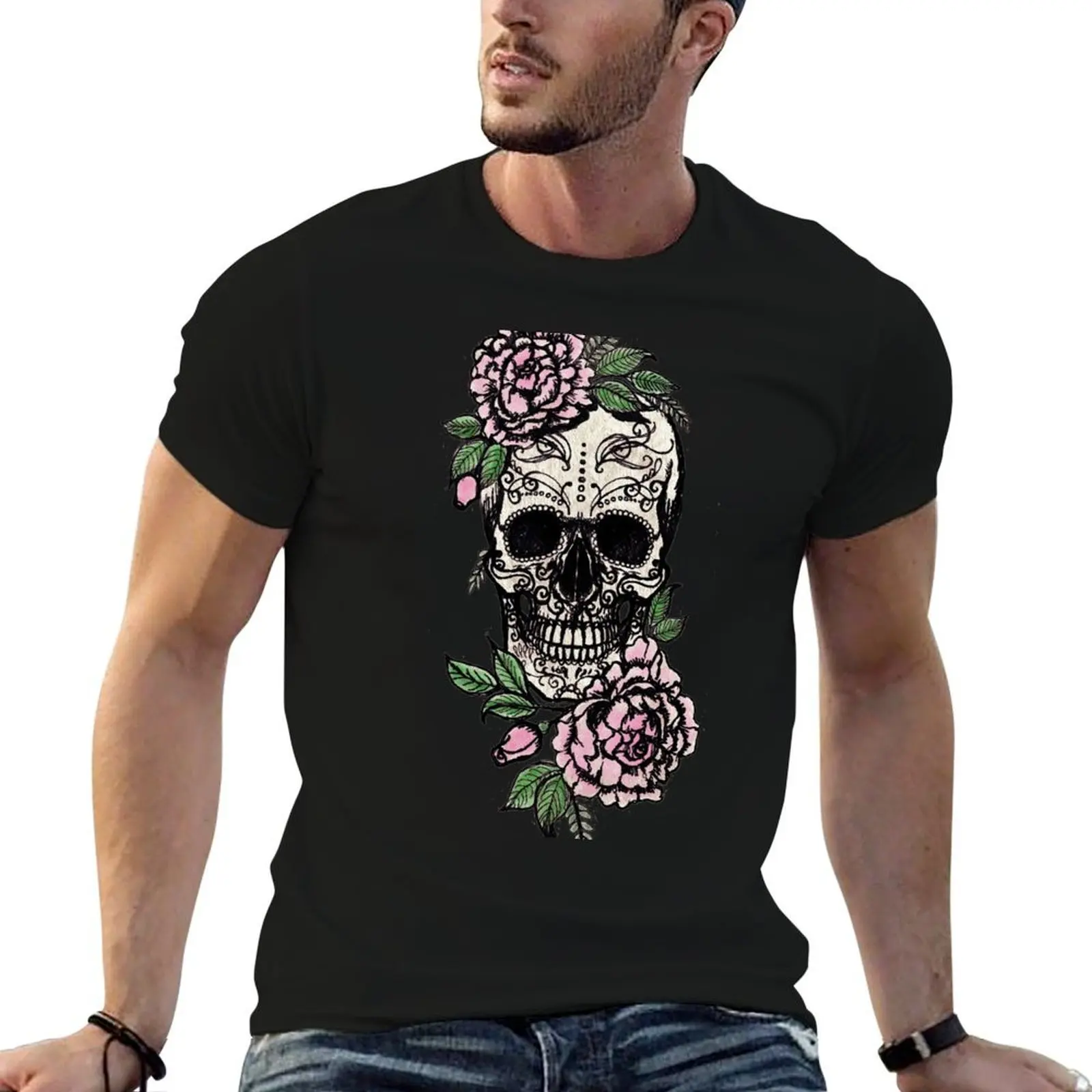 Sugar Skull & Roses T-Shirt anime tshirt t shirts for man cotton t shirt man cotton T-shirt