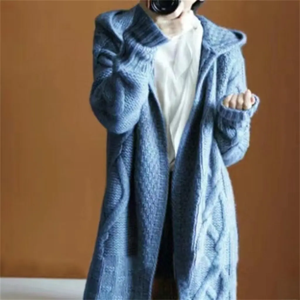 

Women's Mid-Length Lazy Style Loose Cardigan Autumn Winter Chic Korean Sweater Outwear Thick Twist Design Top for Ladies