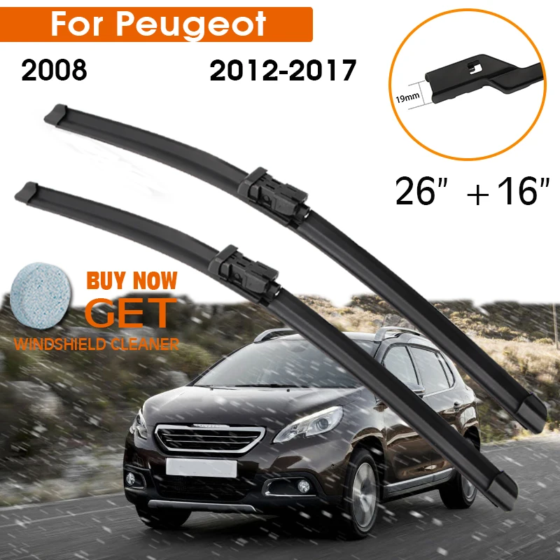 

Car Wiper Blade For Peugeot 2008 2012-2017 Windshield Rubber Silicon Refill Front Window Wiper 26"+16" LHD RHD Auto Accessorie