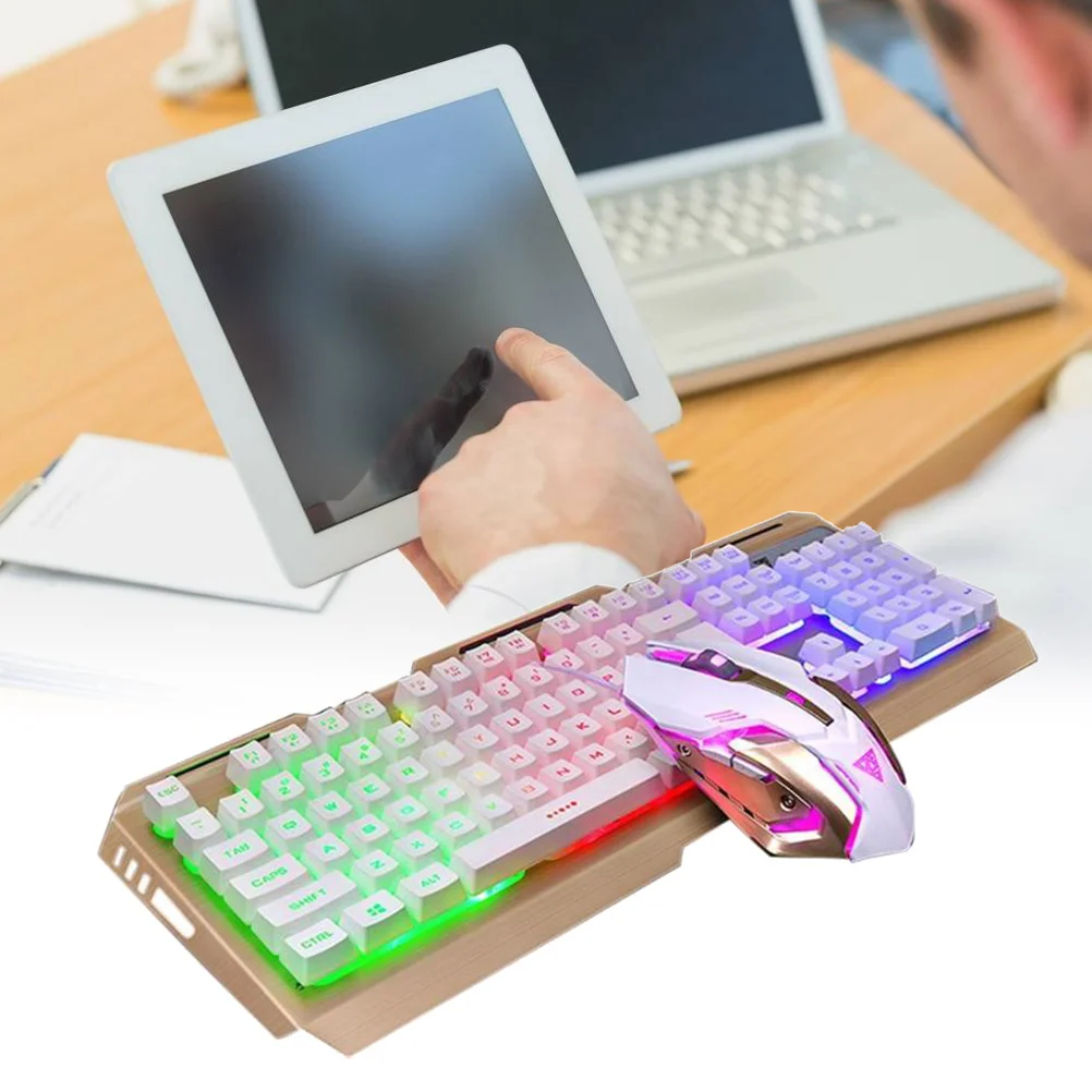 

Cool Rainbow со светодиодной подсветкой, USB-механическая ручная клавиатура, наборы геймерских мышей (роскошные золотые)
