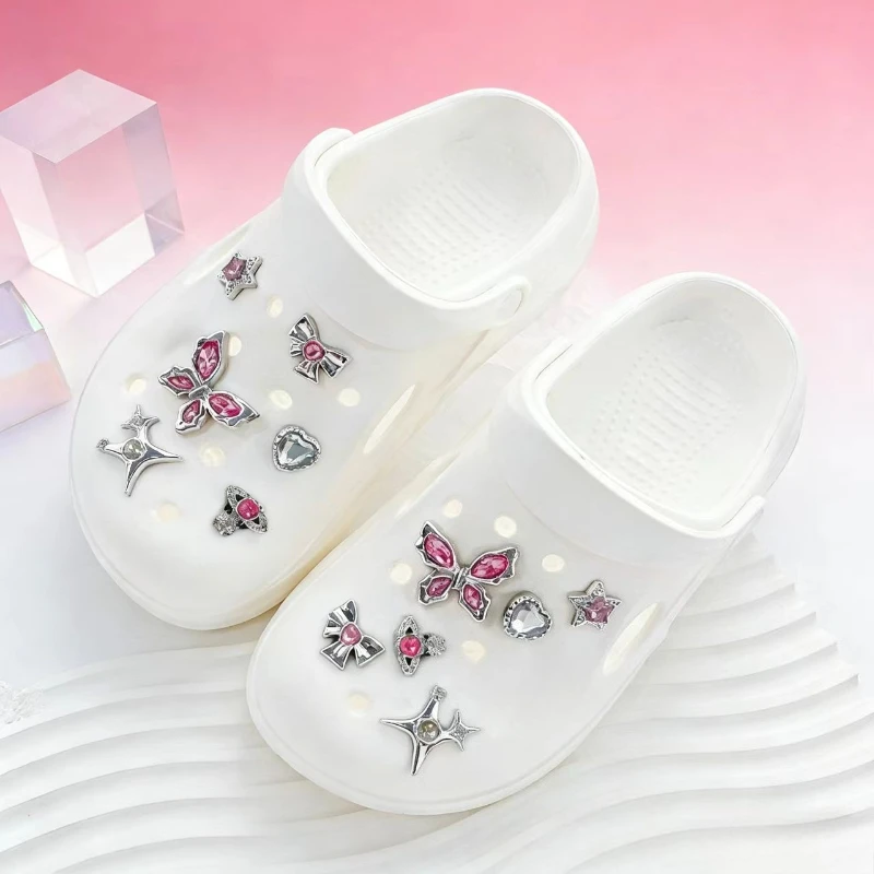 Hot sales sweet Shoe Charm pins DIY Pink Butterfly Love Style Handicrafts detachable Buckle Charms Hole Shoes Accessories