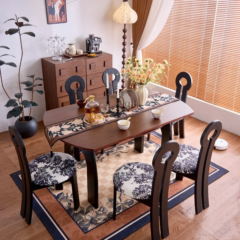 Medieval solid wood dining , retractable, household round table, dining room dining table, living room large desk