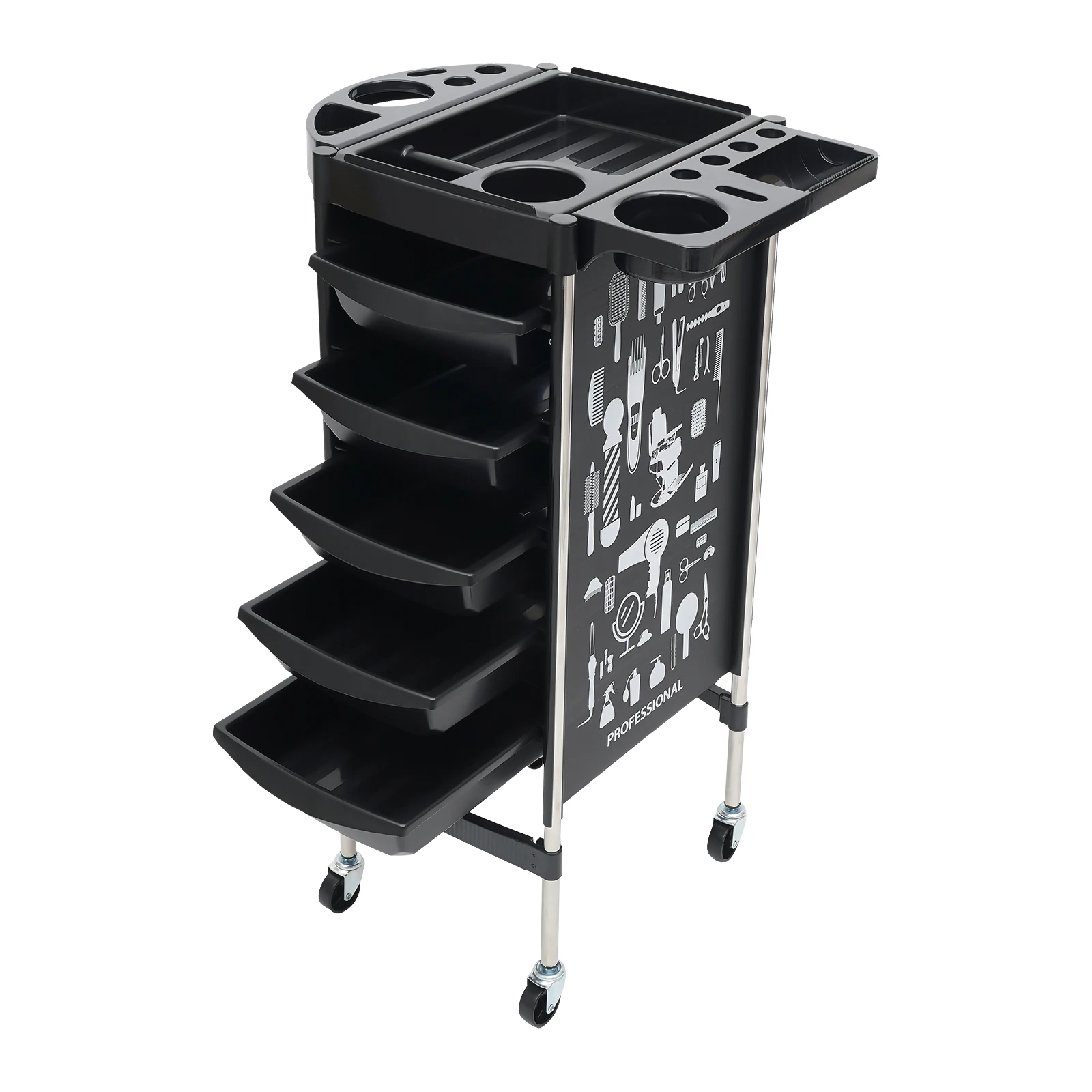 CNCEST Multifunctional Salon Trolley with 5-drawers and Large Carrying Capacity Professional Hairdresser Trolley