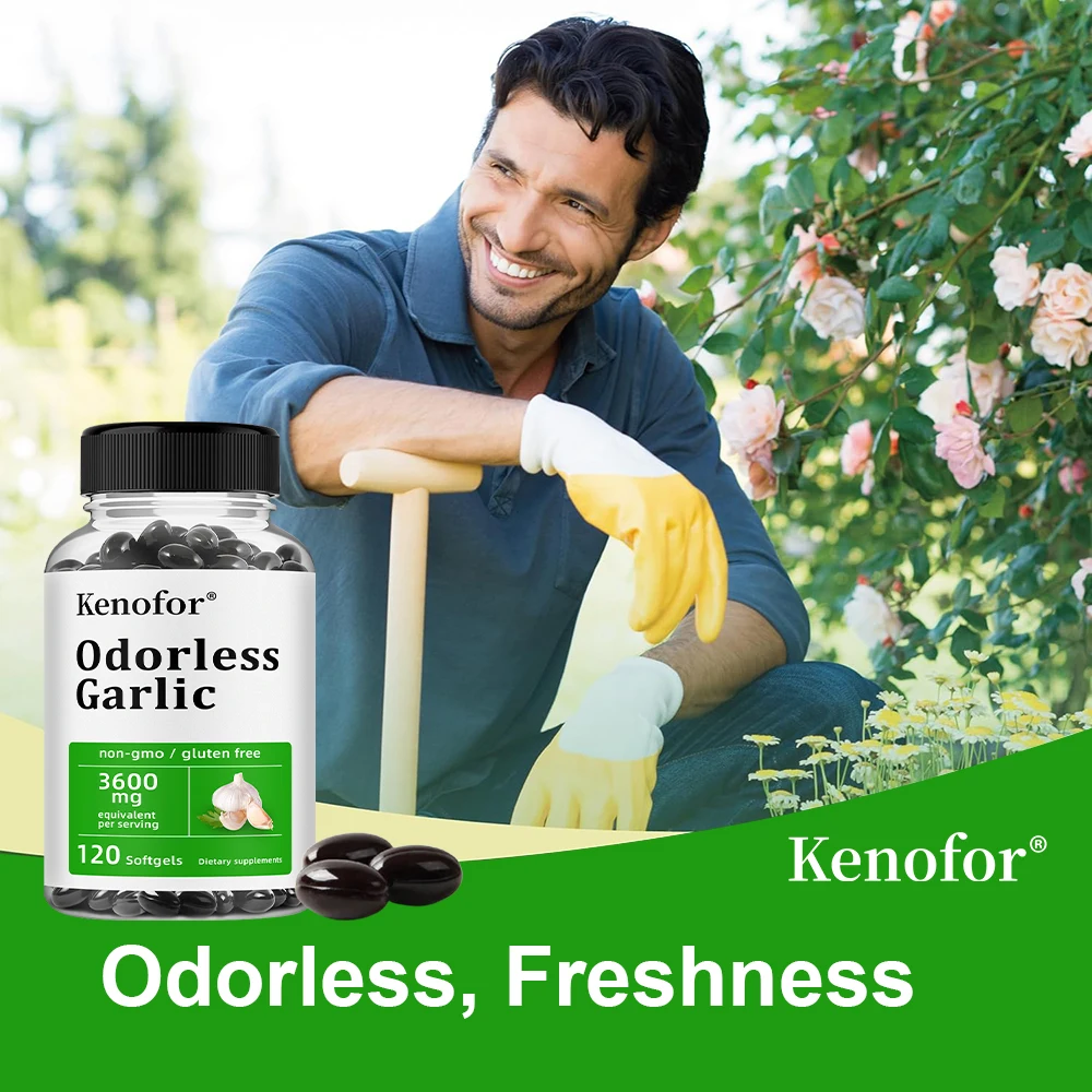 كبسولات مكملات الثوم عديمة الرائحة - توازن مستويات الكوليسترول، تدعم صحة القلب والأوعية الدموية، غير وراثيًا، خالية من الغلوتين