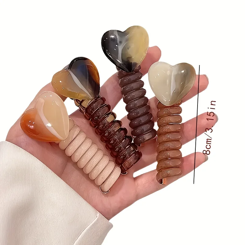 4 pieces elegant heart-shaped hair bands - mixed color ponytail bands, daily accessories for all seasons