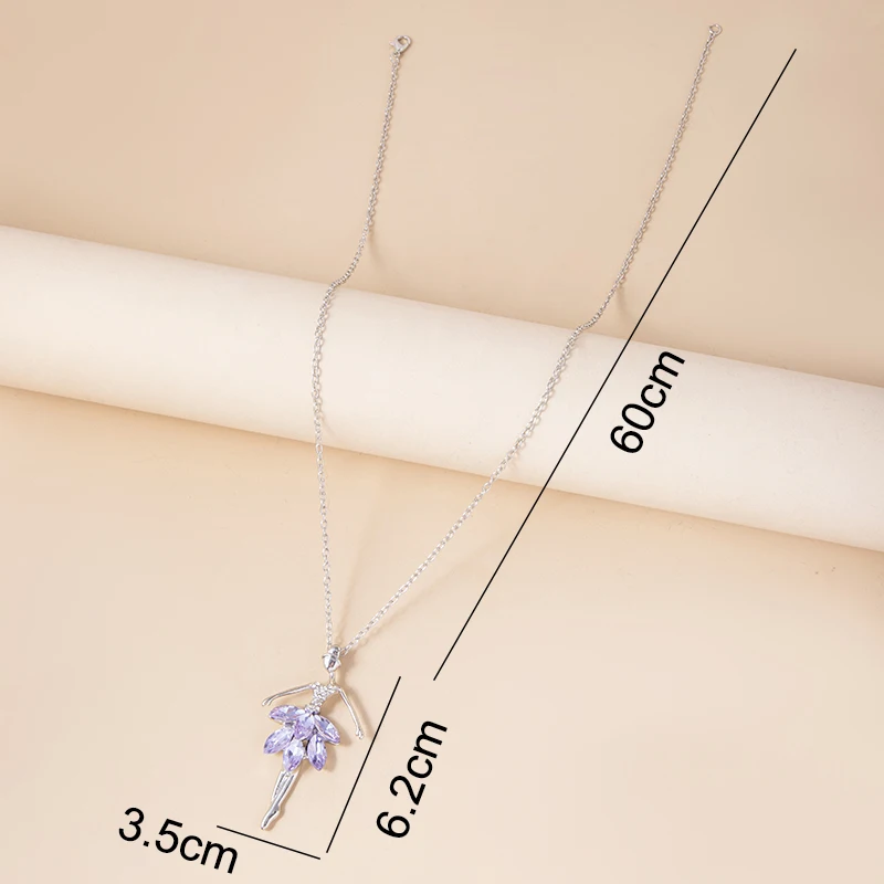 Fashion Purple Crystal Ballet Girl Pendant Necklace Ballerina Dancer Sweater Chain Necklaces For Women