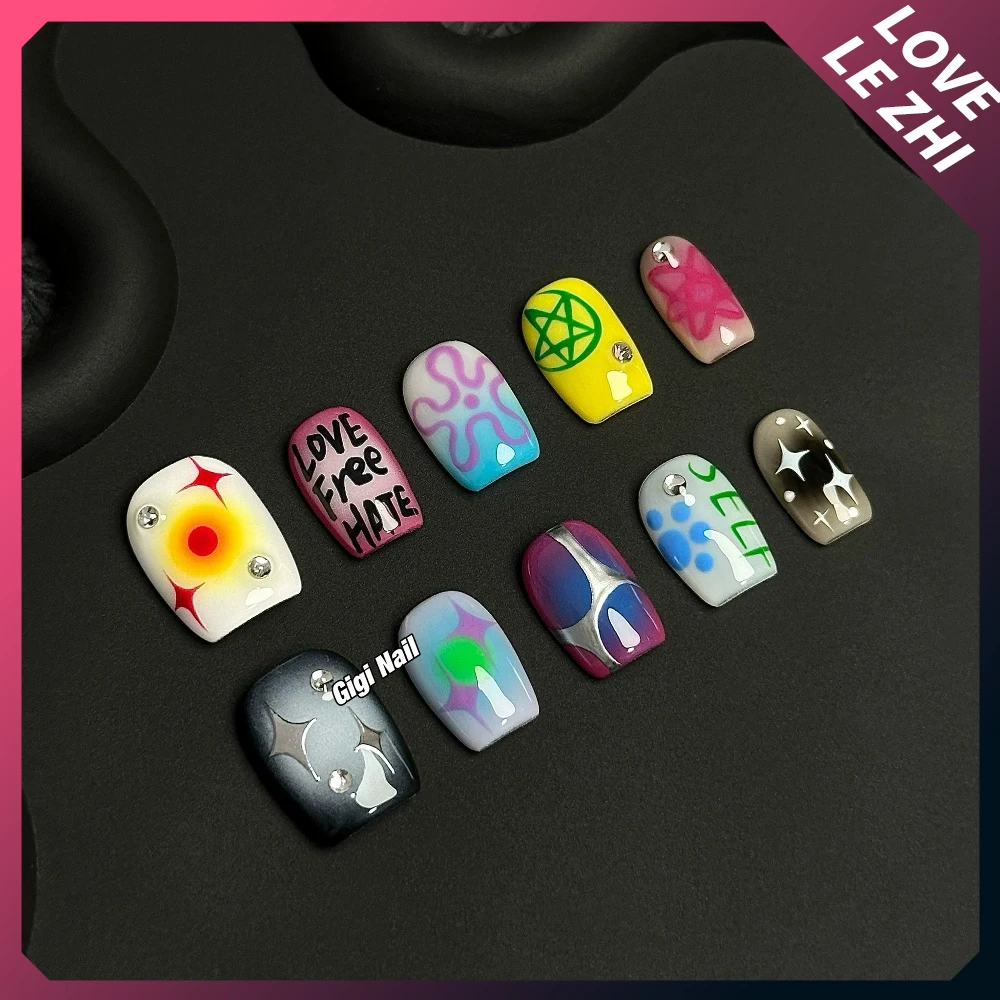 الحلو كول الشرير اليدوية نعش طويل انفصال اضغط على الأظافر مرآة سحرية مسحوق فراشة سلسلة لهب الفرنسية غطاء كامل الأظافر #3