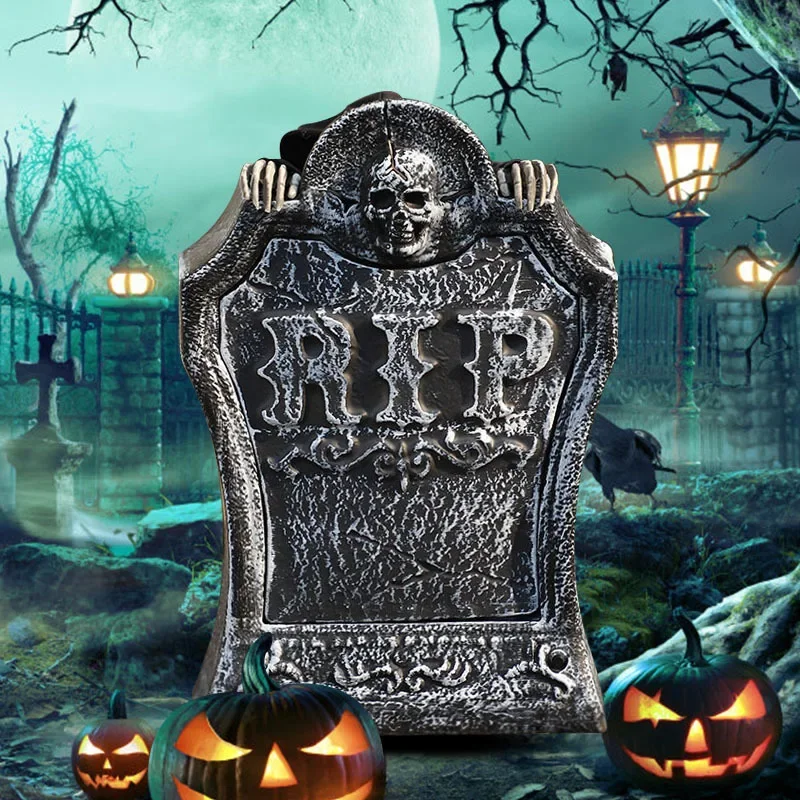 [Funny] Halloween Terror Scary Lifting Skull tombstone Skeleton lighting eyes Ghostly sound decoration Decor House Party Props