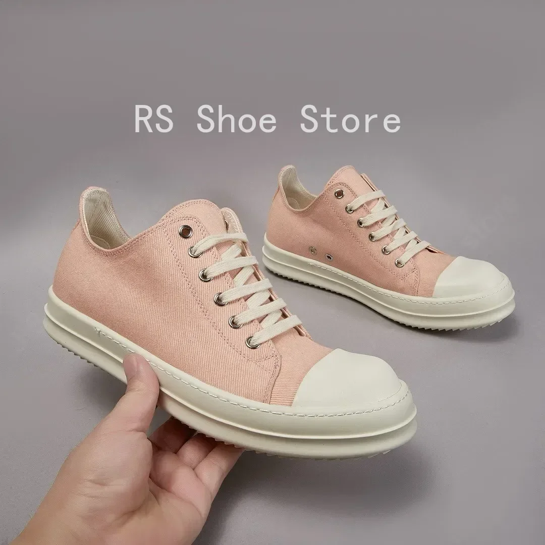 

Brand Ro Luxury Men Shoe Pink Canvas Low Top Women Casual Shoes Twill Canvas Classics Sneaker Lace Up Flat Sneakers