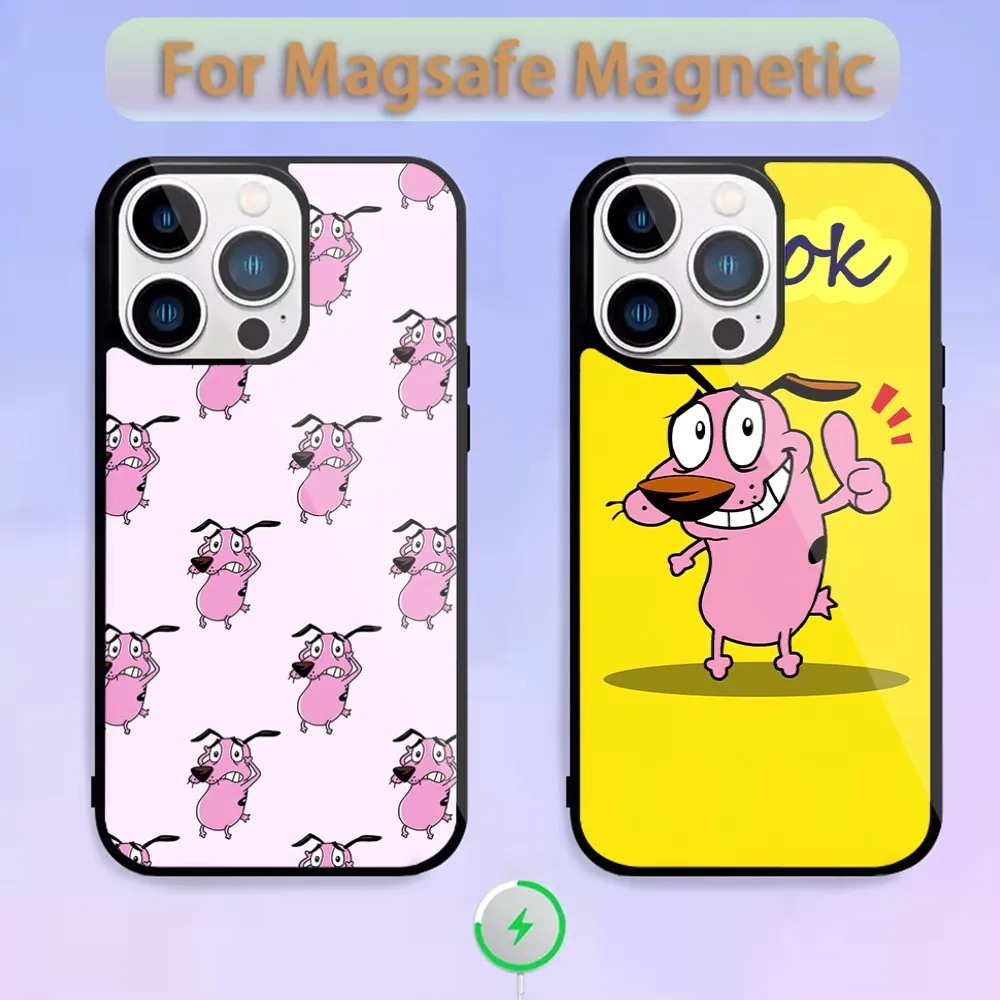 Cartoon C-Courage The Cowardly Dog Phone Case For Magnetic Inductive Charging iPhone 15 14 13 11 12 Max Plus Pro Mini Shell