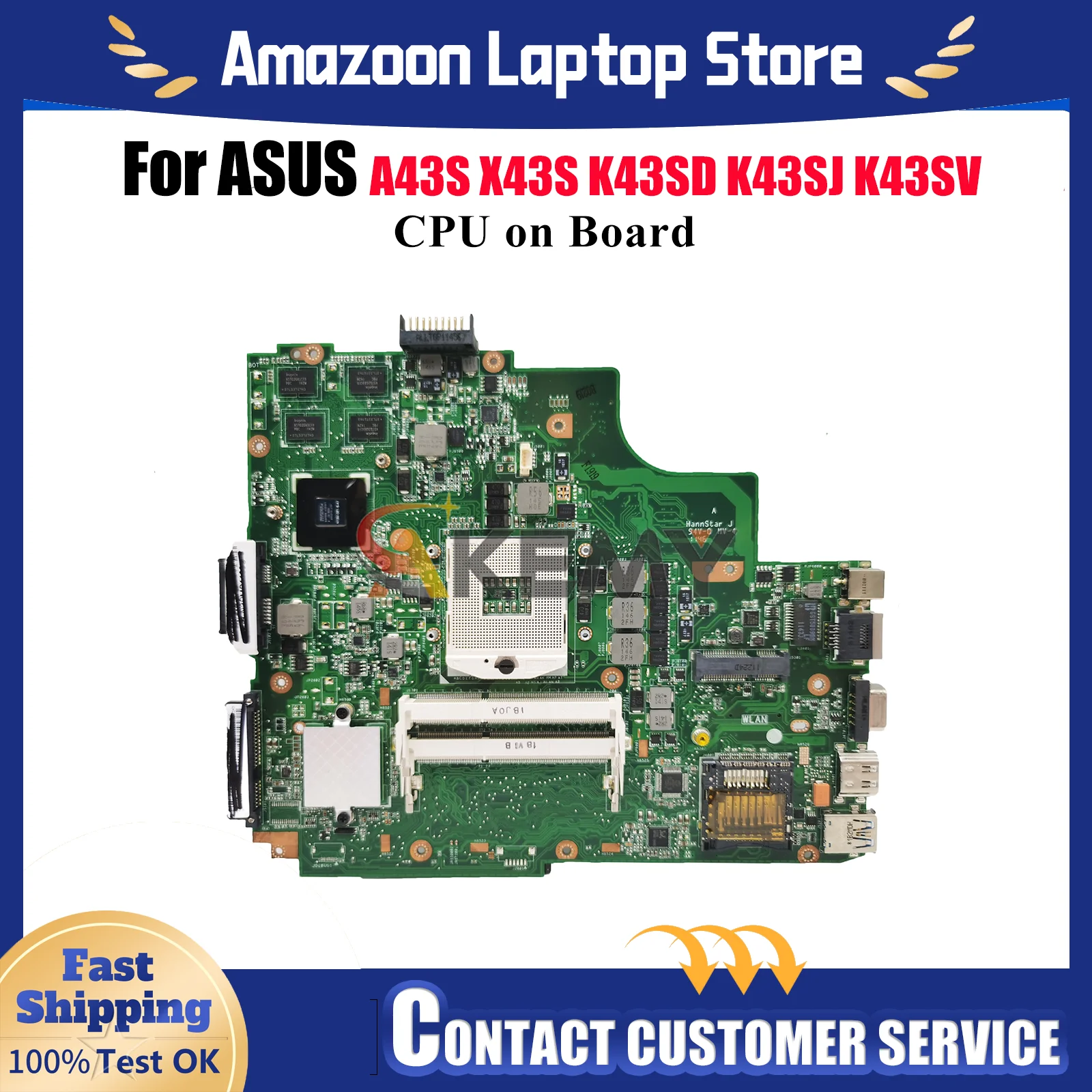 

K43SD Laptop Motherboard For ASUS A43S K43SD K43S X43S K43SJ K43SV K43SM Notebook Mainboard With CPU tests OK fast shipping stk