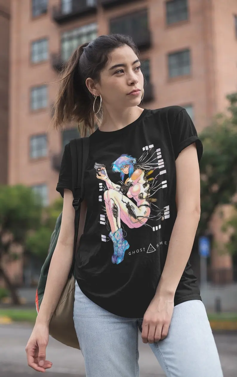 The Ghost In The Shell Anime Crewneck T-shirt, Motoko Kusanagi Anime Tee Shirt,