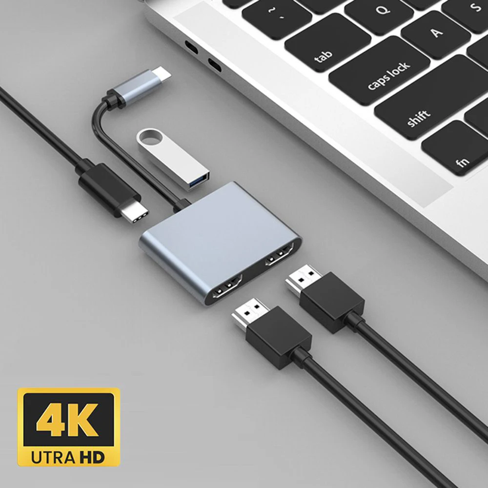 

Nku USB C Thunderbolt3 To Dual 4K UHD Display USB 3.0 A Type-C PD Port 60W Fast Charging Converter Hub for Macbook Pro Laptop