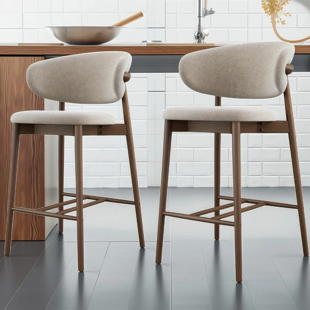 

Mid Century Counter Height Bar Stools Set of 2, Modern Kitchen Island Table Stools with Back, Wooden Leg Bar Chairs，Suitable for