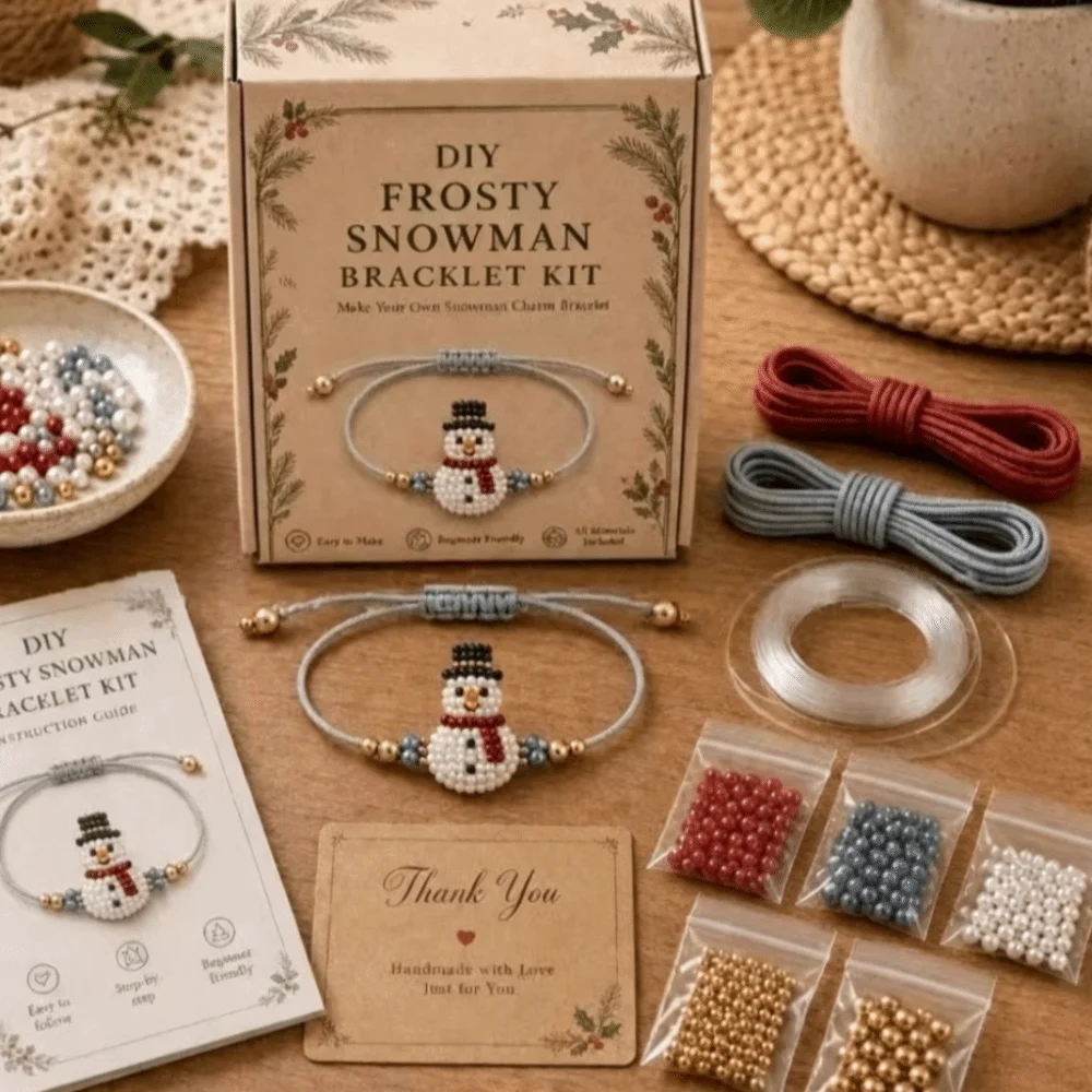 Cute Handmade DIY Bracelet Making Kit Elk Snowman Hand Jewelry Craft Set Bead Gift Box Christmas Bracelet Kit Xmas