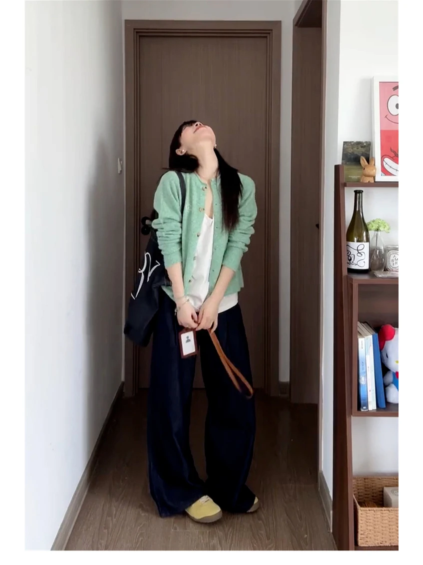 

Ele Mint een Knitted Open Cardigan Women's Spring Autumn Outerwear Long Sve round Ne ort Sle Single Button