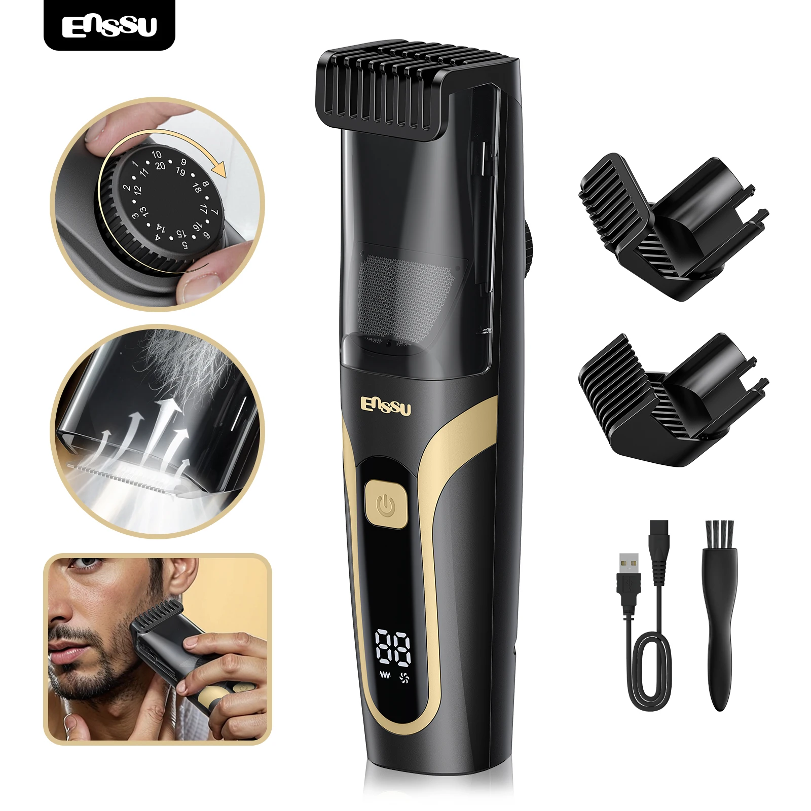 

Вакуумный триммер для бороды для мужчин, перезаряжаемый триммер для волос на теле с регулируемой длиной насадки (1-20 мм), электробритва для мужского ухода