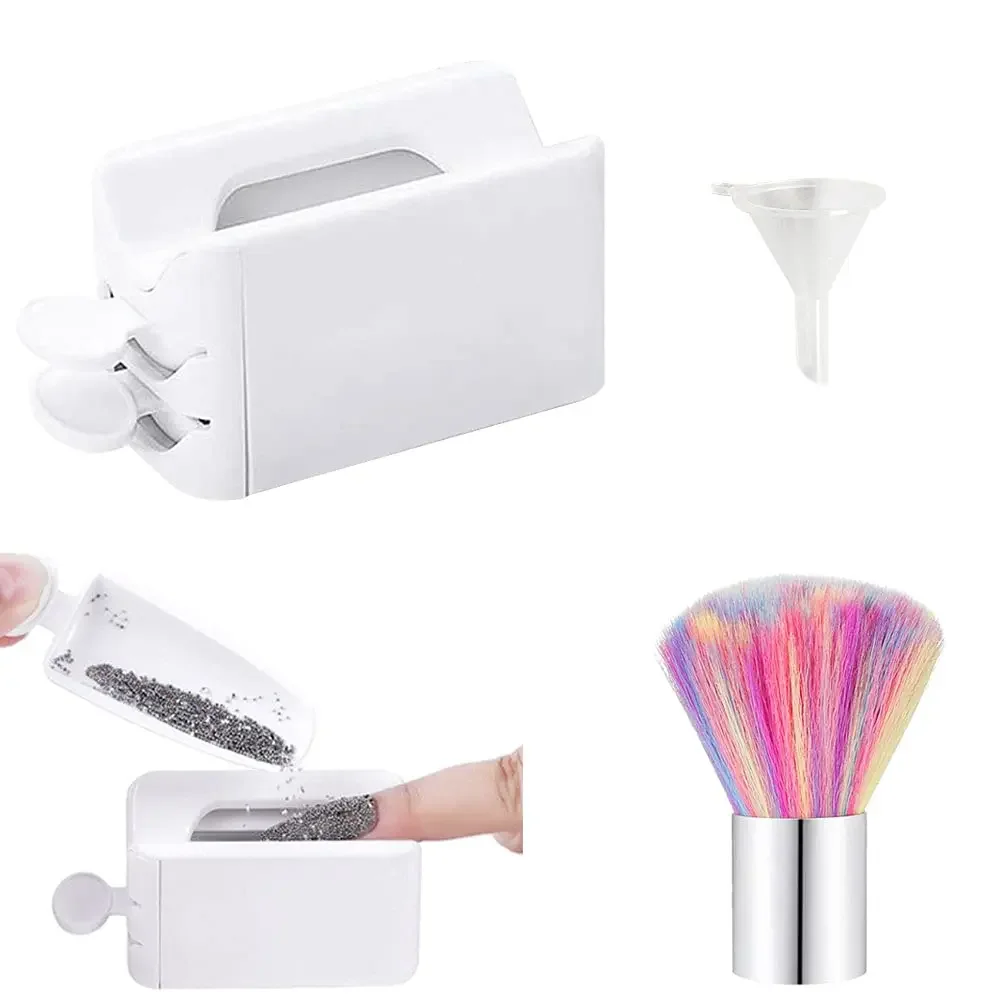 Dip Powder Recycling Tray with Soft Colorful Nail Brush French Tip Dip Nail Powder Tray System Dust Cleaning Brush