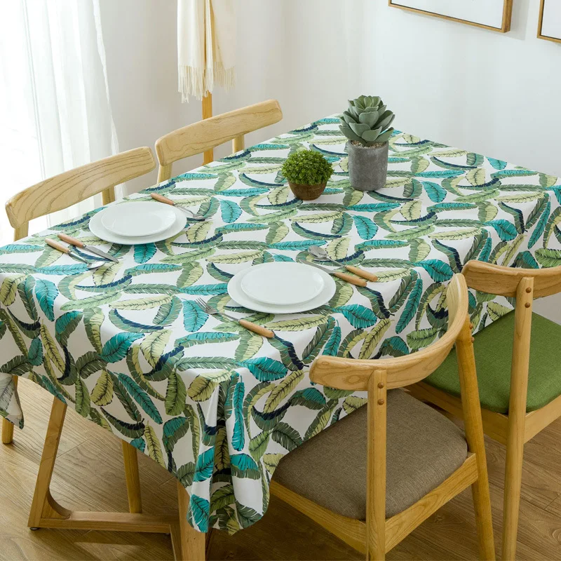 American Style All Cotton Thickened Active Printing Canvas Feather Leaf Tea Table Cloth Tablecloth