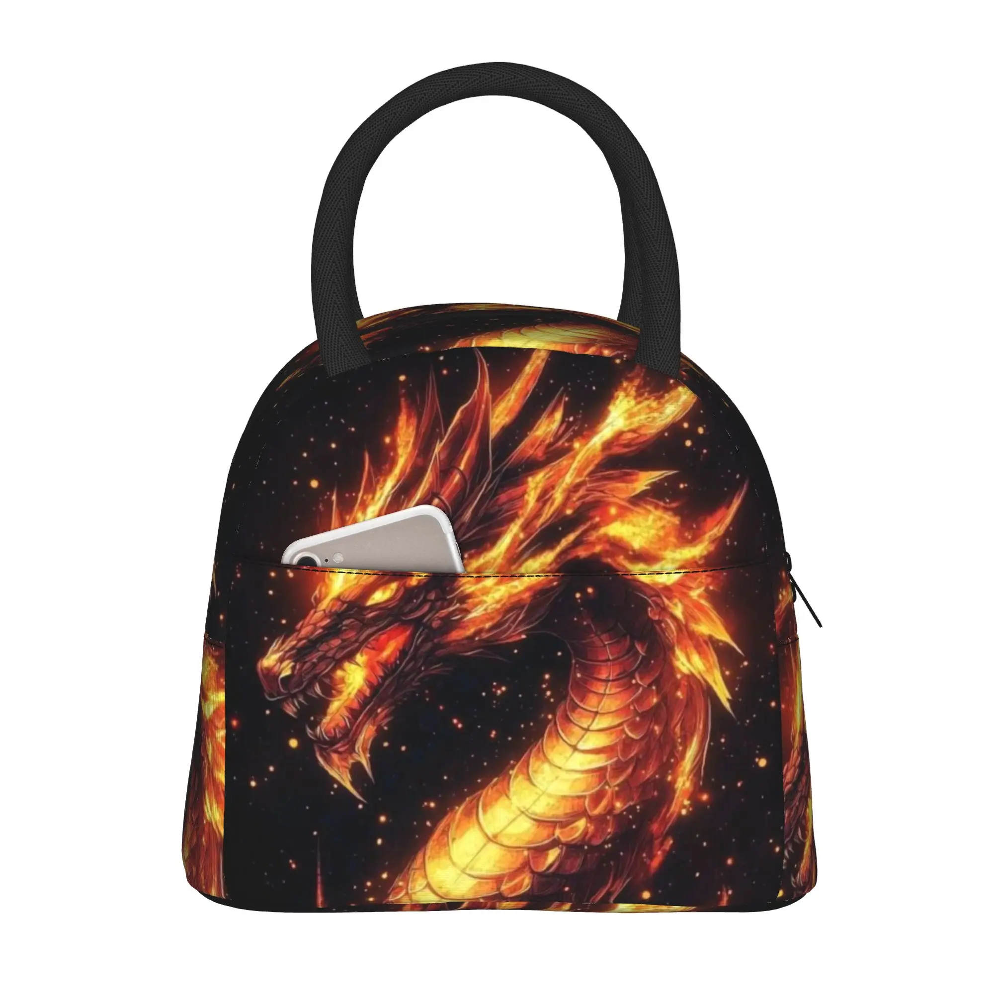 Back to school season  Food Bag Golden Fire Dragon Art Print Washable Good Quality Multi-Function Leakproof Lunch Bag