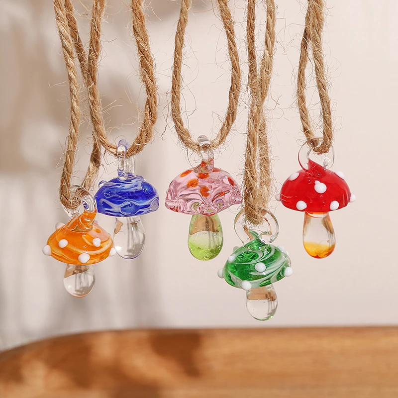 1Pcs 15x26mm Cute Mushroom Charms Lampwork Beads for Necklace Bracelet Bag Pendants DIY Jewelry Craft Making Accessories