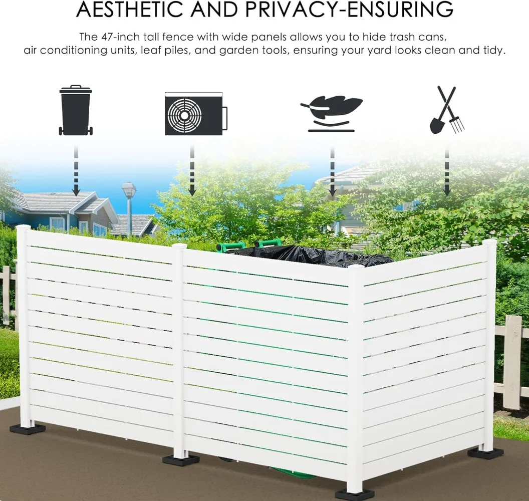 

50" W x 48" H Outdoor Privacy Equipment Enclosure, Trash Can Screens Fence Kit for Outside Backyard Patio (White/black3 Panels)