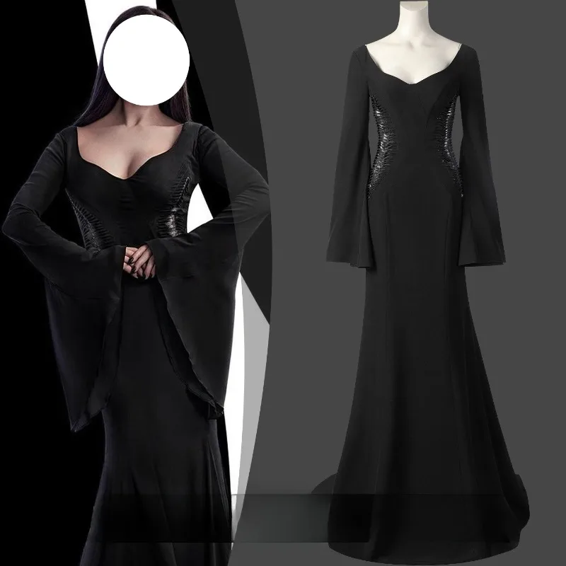 

Movie Morticia Addams Cosplay Costume Gothic Black Long Dress for Women Evening Dress Halloween Carnival Party Roleplay Outfits