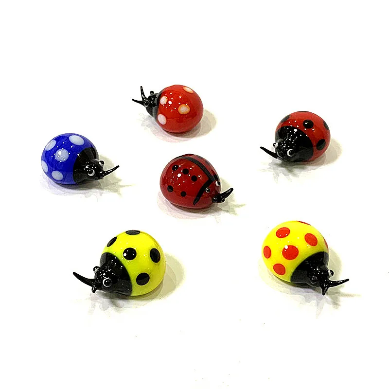 Colorful Mini Glass Ladybug Figurine Cute Insect Animal Ornaments Home Table Fairy Garden Micro Landscape Bonsai Decor Supplies