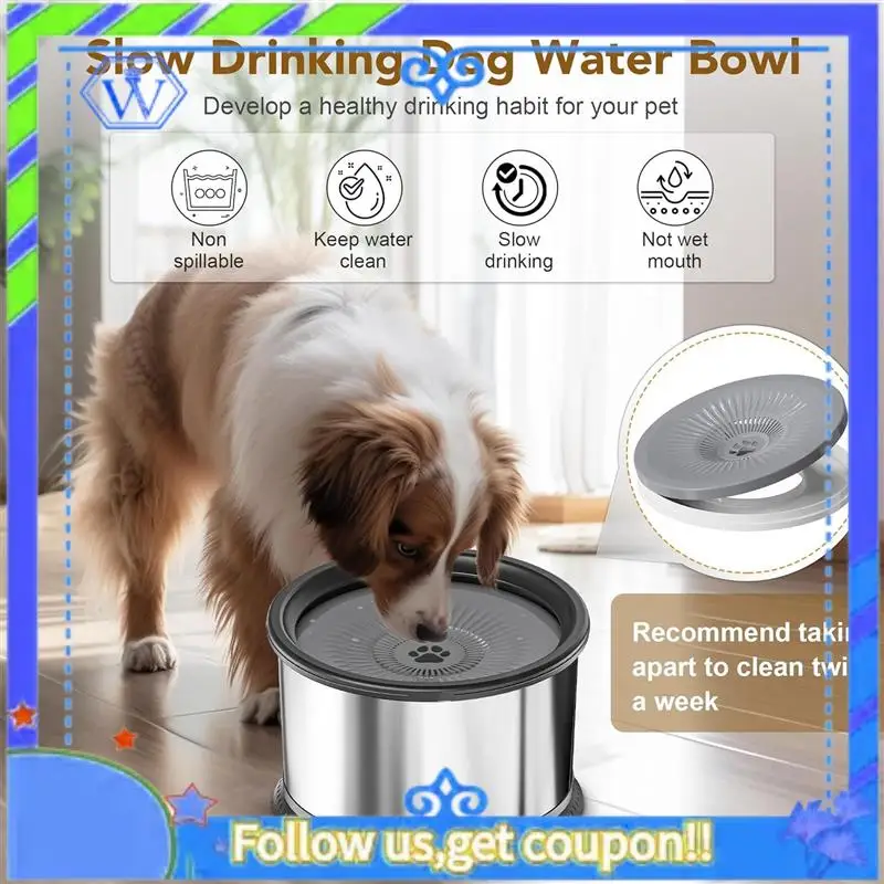 

Easy To Use 6.5L Dog Water Bowl, 1.6 Gallon Super Capacity No Spill Dog Water Bowl, Stainless Steel Spill Proof Slow Water Feede