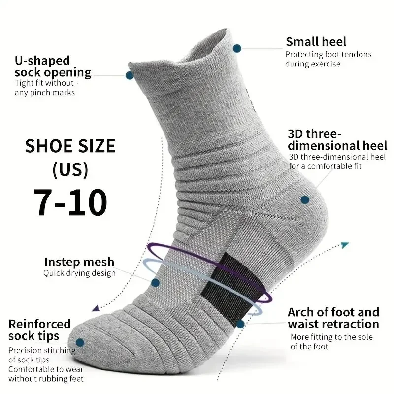 Super Elite Mens Sport Socks Anti-Slip Cotton Sock Riding Cycling Basketball Running Tennis Breathable Deodorou Moisture Sock