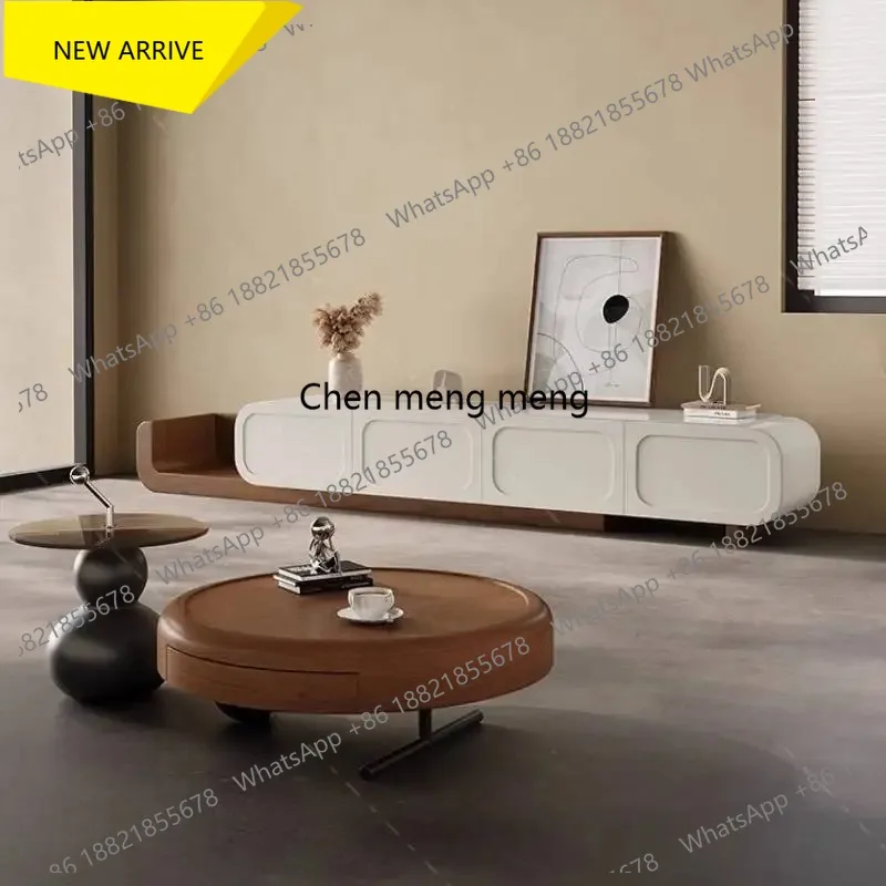 Mueble de TV Beige Europeo Único AA182, Mueble de TV de Madera Minimalista y Largo para Sala de Estar, Ahorro de Espacio, Mueble Televisor