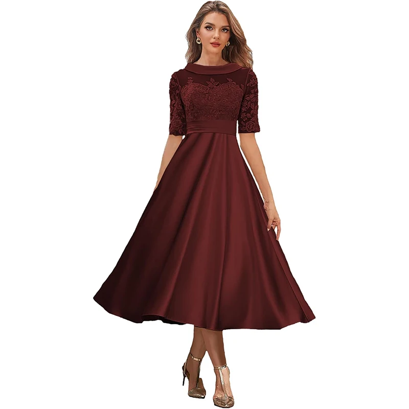 신부 어머니 드레스 쉬폰 레이스 아플리케 반소매 티 길이 정장 우아한 웨딩 파티 게스트 2023 신상 맞춤 제작