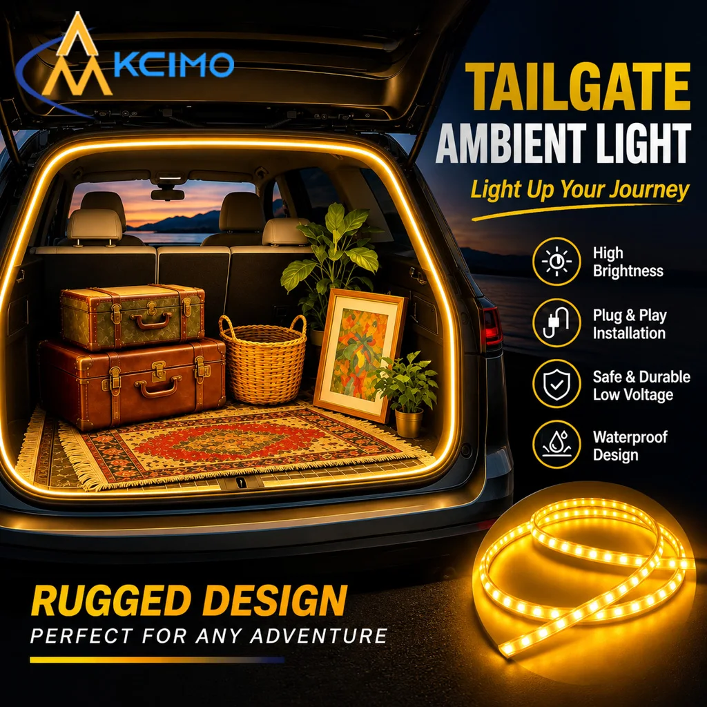 Flexible LED Cargo Area Light Strip Multifunctional Car Trunk Tailgate Ambient Lamp Auto Interior & Camping Portable Lighting