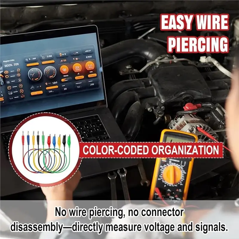 AB33-Multimeter Back Probe Pins 30Pcs Kit With Test Leads, Banana Plug And Copper Alligator Clamps Clip For Car Repair