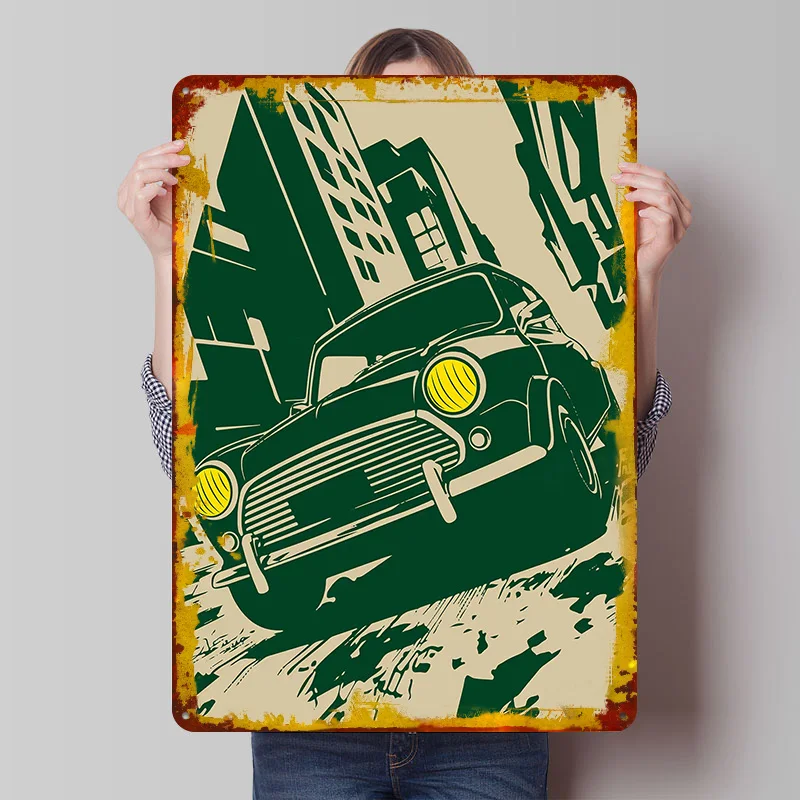 Retro UK Car Cooper in a City Poster Customized Vintage Metal Signs Wall Art Retro Tin Plaque for Luxury Decoration Gaming House