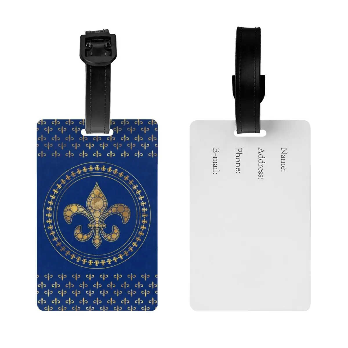 Fleur-De-Lys Gold And Royal Blue Luggage Tag Fleur De Lis Lily Flower Travel Bag Suitcase Privacy Cover ID Label