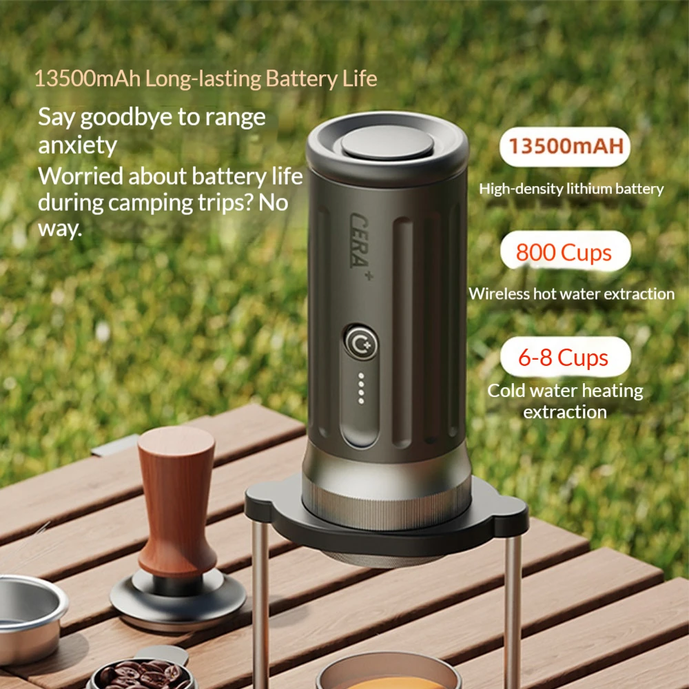CERA Portable Espresso Coffee Machine 58mm Bottomless Extraction Semi Automatic Wireless Heating 13500Mah Outdoor Car Camping