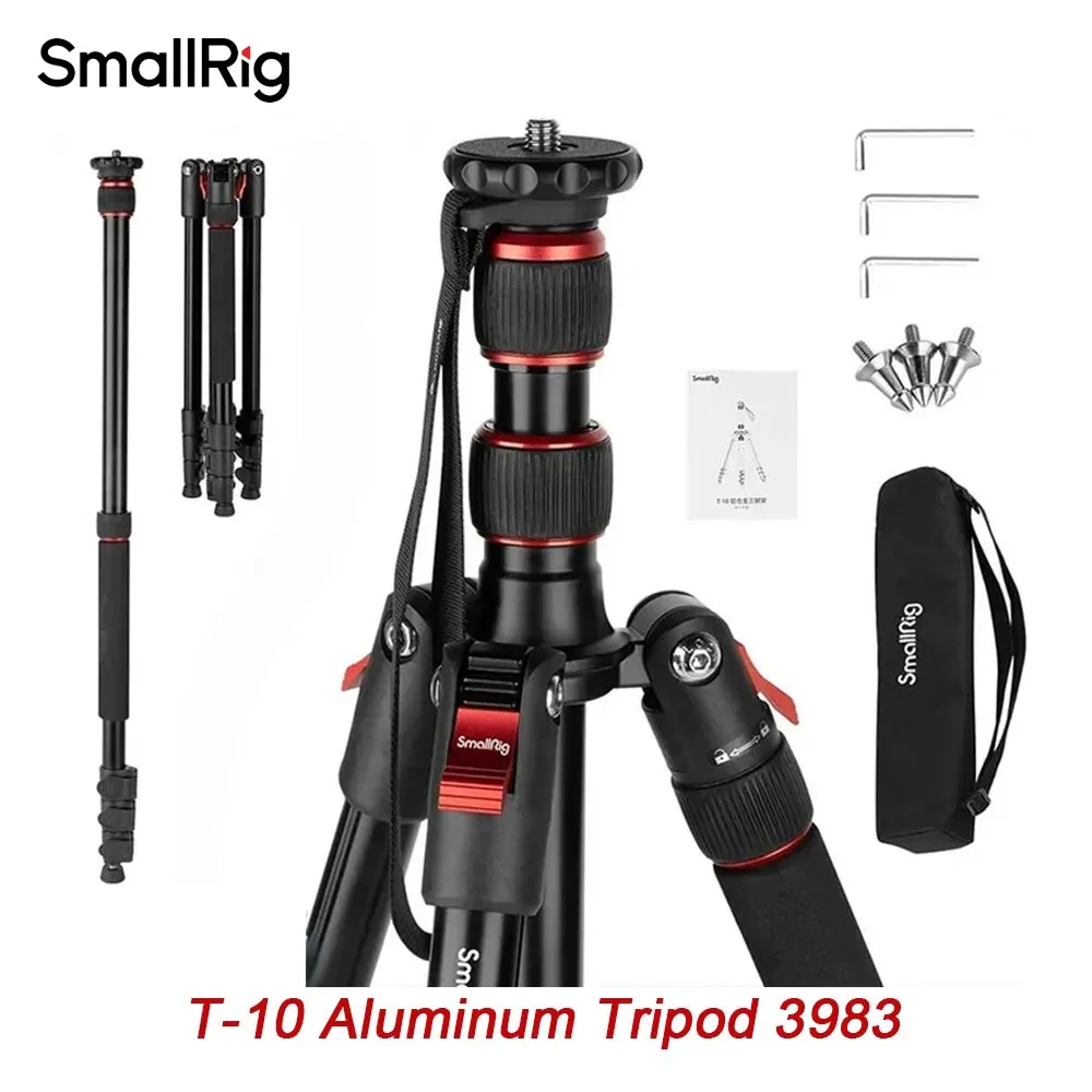 SmallRig T-10 Aluminum Tripod Compact lightweight Foldable Tripod Can Load 15kg Suitable Various Scenarios for Camera Phone 3983