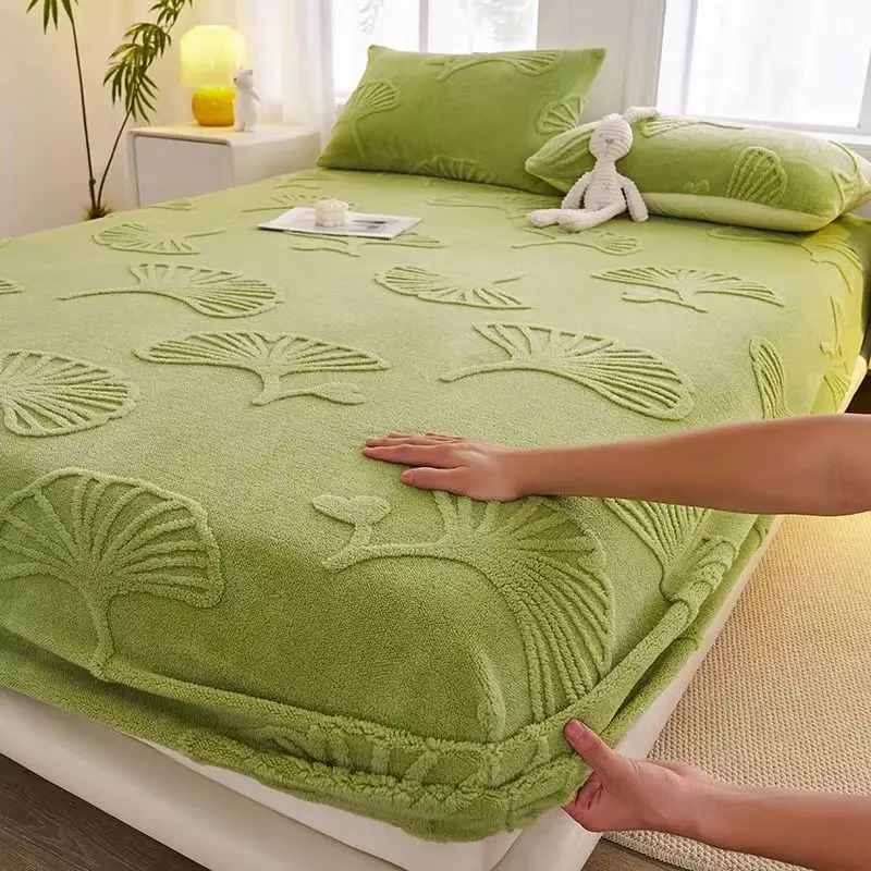 Thickened Fitted Sheet Cover Single Piece for Home Rental Mattress Protector Full Wrap Non-Slip Bed Sheet Cover
