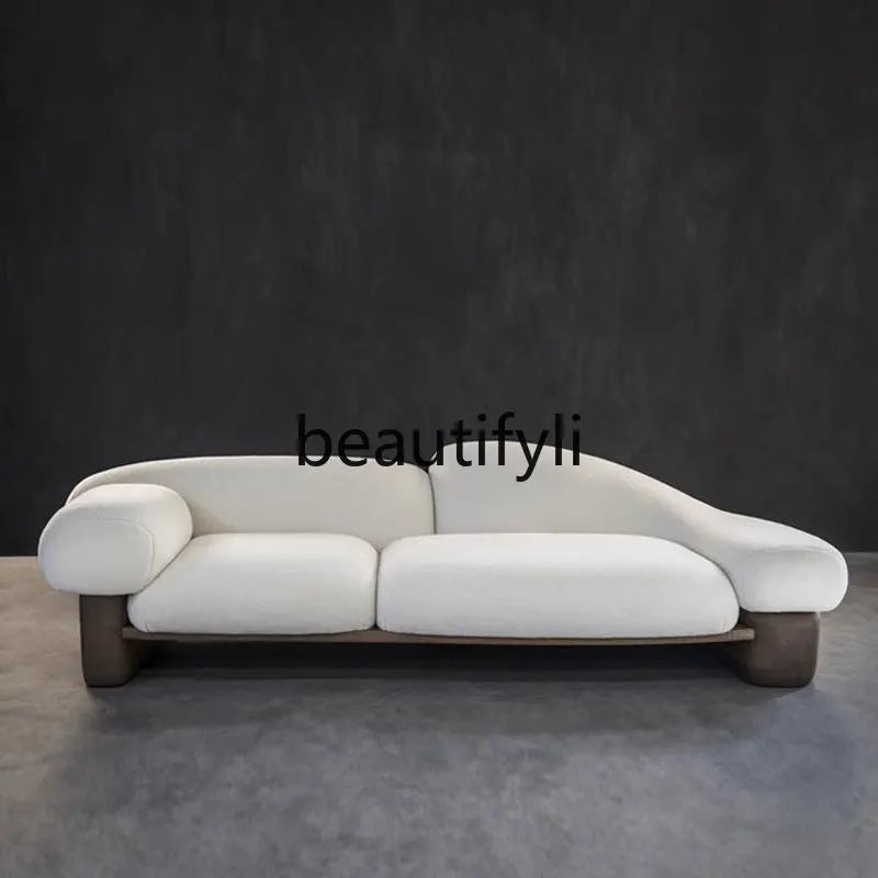 Straight row small apartment modern French cream wabi wind lamb wool sofa