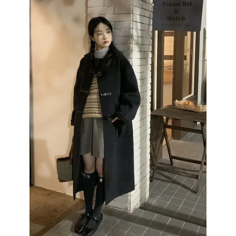 

2025 Women's Coat Hat Design Long Sve Middle Length Pure Color Straight E12392