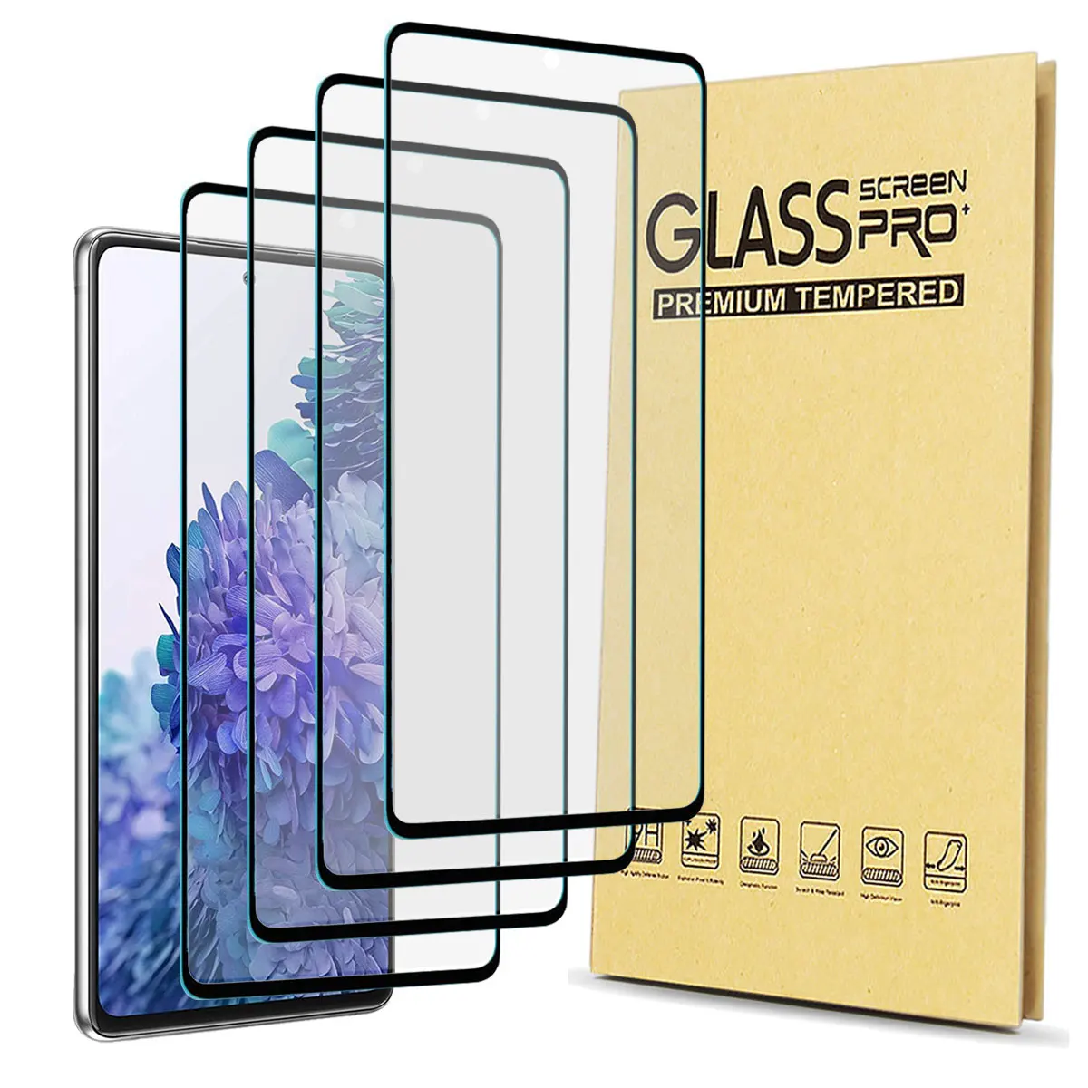 4-Pack For Samsung Galaxy S20/S20 Plus/S20 FE/S20 Ultra 5G Case Friendly Full Coverage Clear Tempered Glass Screen Protectors