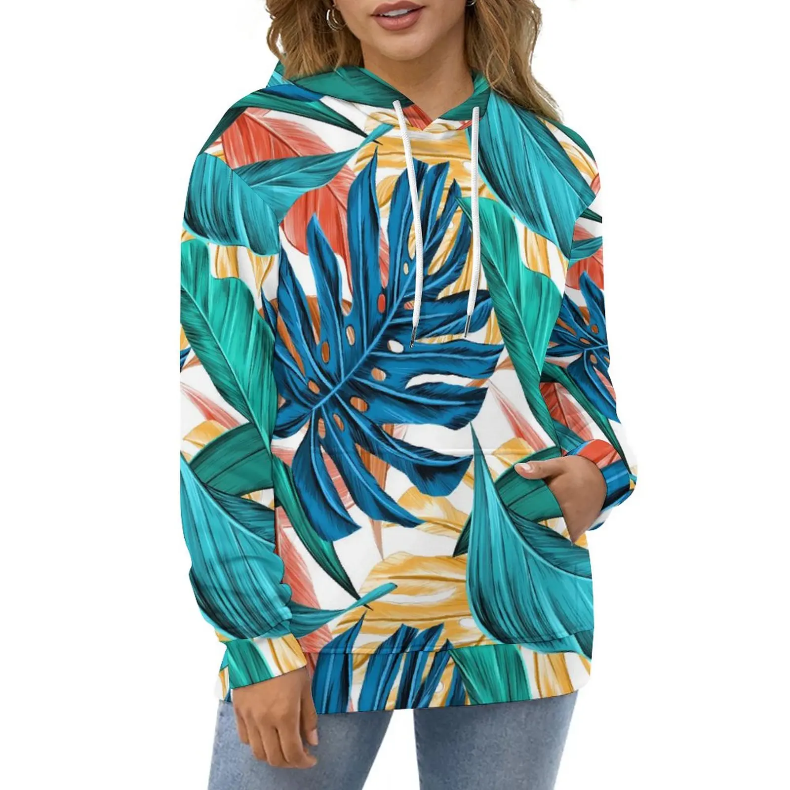 

Jungle Palm Leaf Hoodies Tropical Print Streetwear Casual Hoodie Long Sleeve Kawaii Graphic Sweatshirts 4XL 5XL 6XL