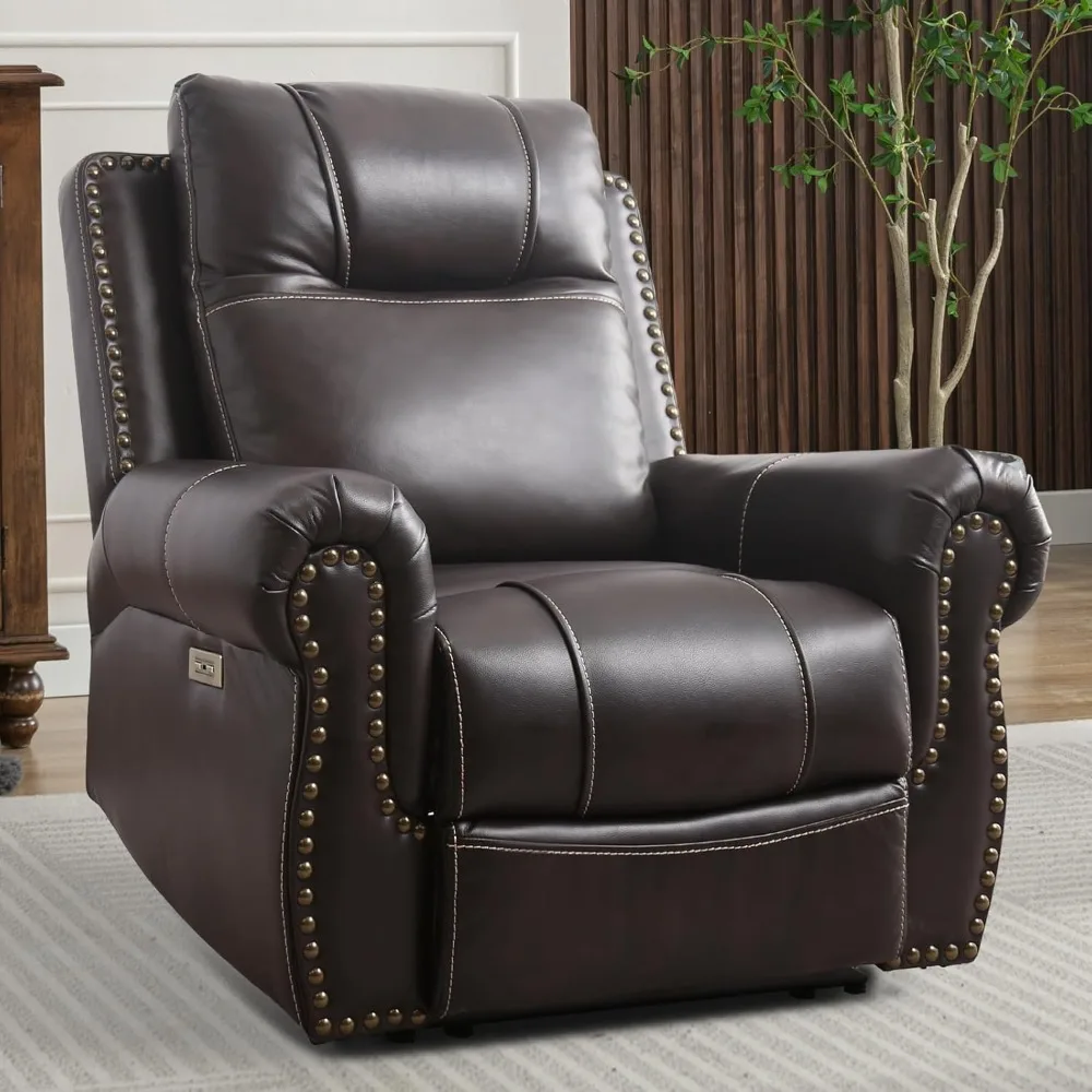 Sedia da soggiorno con porte USB, poltrona reclinabile oversize in ecopelle traspirante con braccioli comodi, sedia reclinabile elettrica