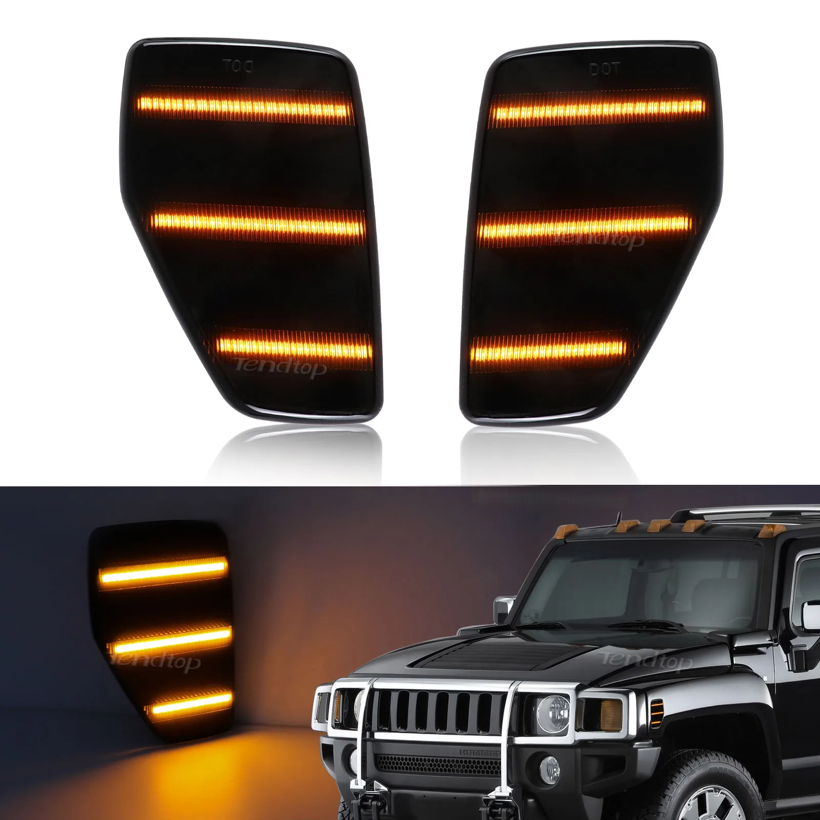 2pcs Triple-Row LED Strip Front Fender Side Marker Lights Amber Turn Signal Light/Driving Lamp For Hummer H3 H3T 2006-2010