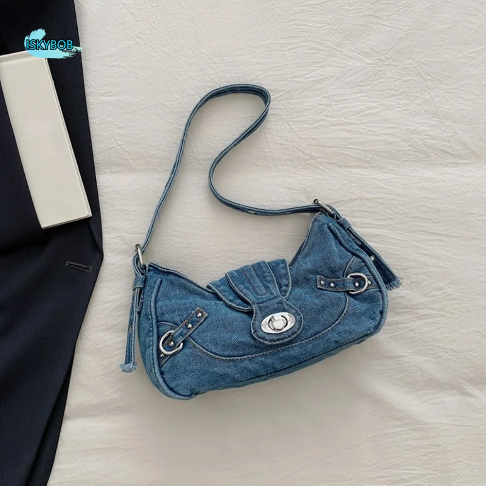 

Trend Y2K Retro Denim Shoulder Bag Spicy Girl Underarm Bag Denim Handbag Fashion Korean Cloth Armpit Bag Shopping