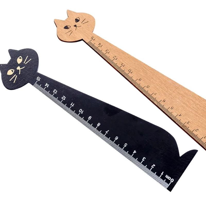 15cm Creative Cat Wooden Ruler Student Office Learning Stationery Drawing Tools Children's Prizes