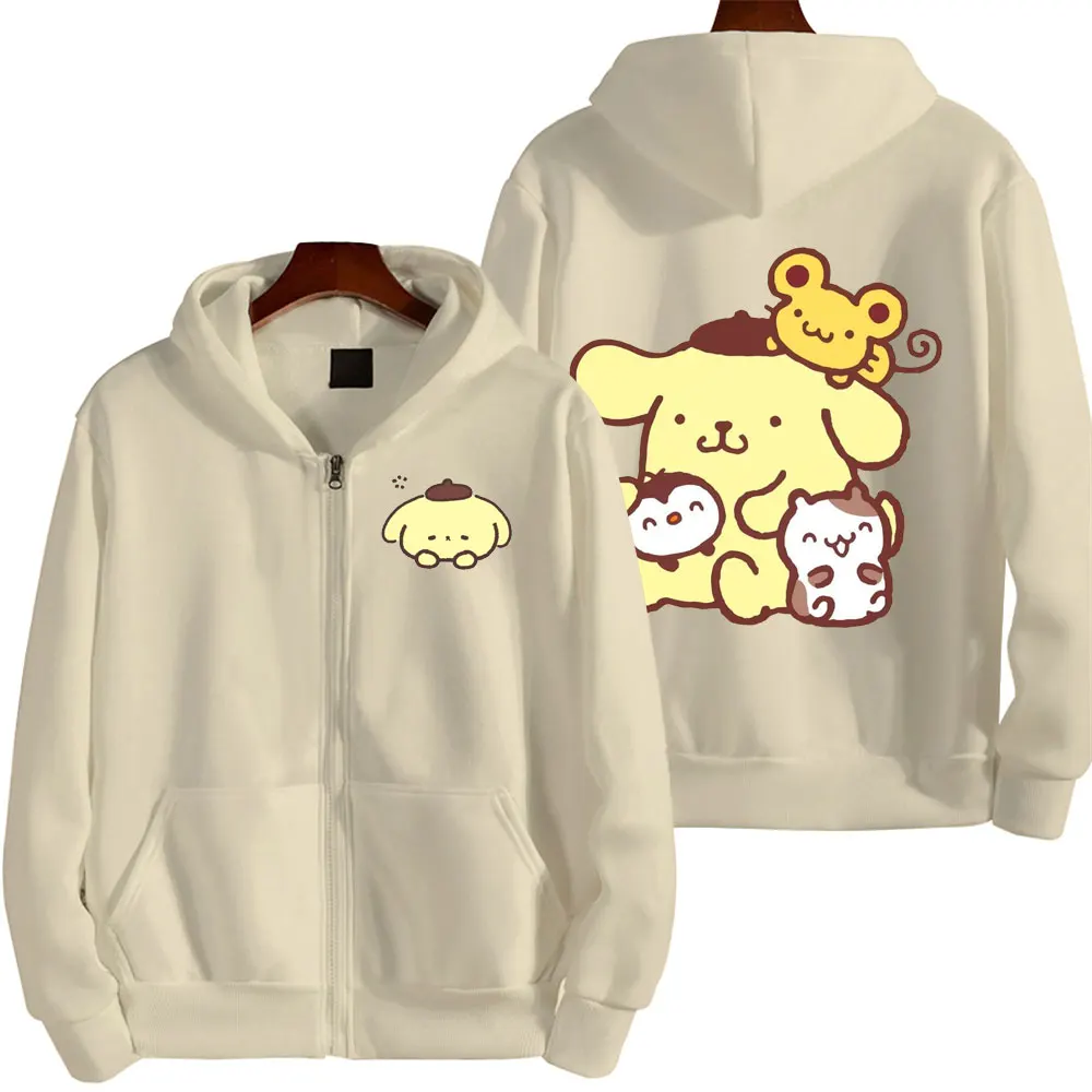 Pompom Purin Cartoon Anime Men Zipper Hoodie Spring Autumn Fashion Women Sweatshirt 2024 New Korean Style Couple Jacket Coat